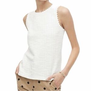J. Crew Women’s NWT Textured White Tank W/Scallop Trim; Size 3X